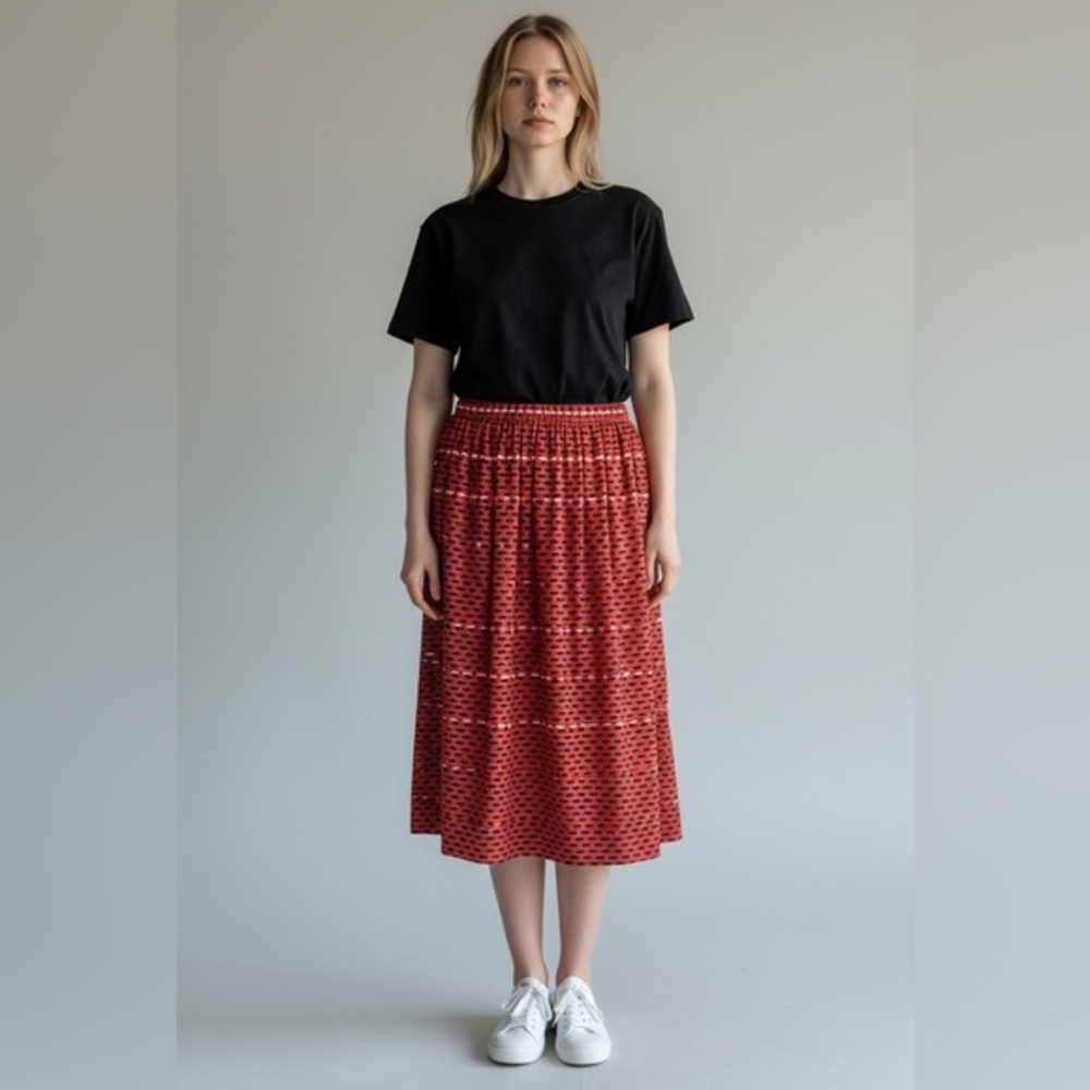 Vintage Striped Pleated Midi Skirt Size Small